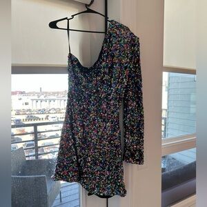 Asymmetrical One-Sleeve Sequin Multicolor Dress NWT